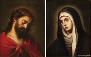 Arte: Ecce Homo y La Dolorosa pareja de óleos sobre lienzo copias de los originales de Murillo siglo XIX